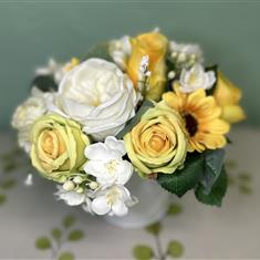 X Yellow and white mini grave pot