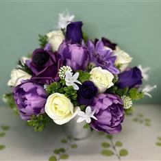 X Purple and white grave pot